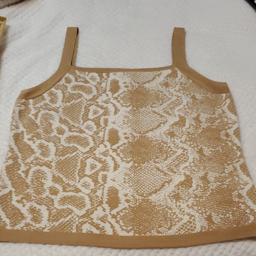 Nine West Tan and Cream Snake-Print Knit Camisole